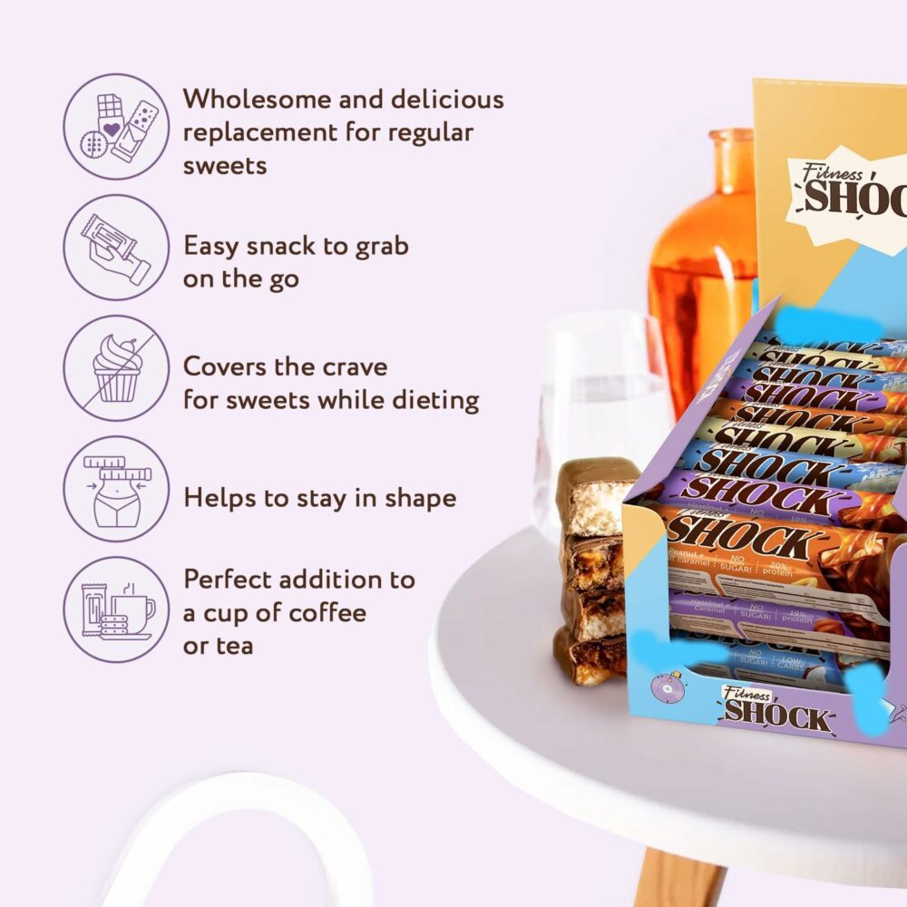 【Flash Sale】FitnesSHOCK Protein Bar Mix Box 24-Variety-Pack, No Added Sugar, High 20% Protein, Low Carb, Lower Calories, Rich in Fiber 24x50g - Image 3