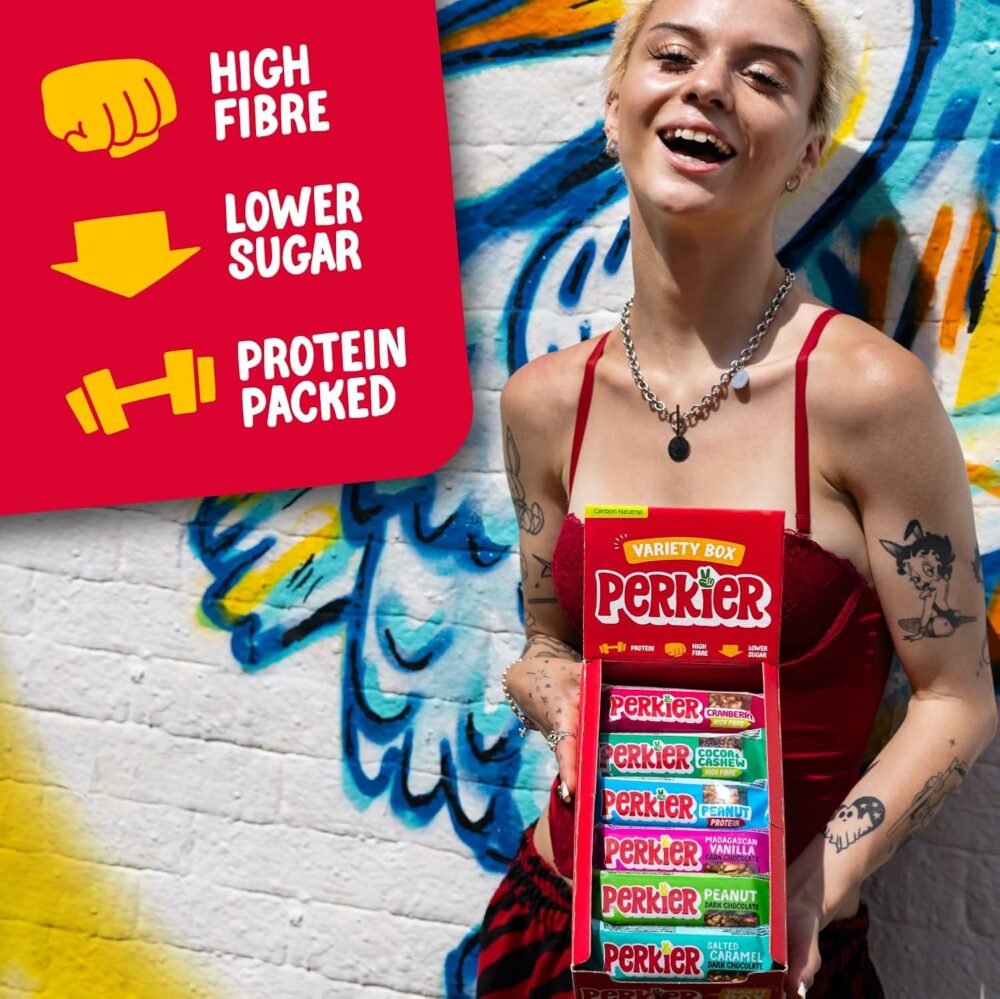 【Flash Sale】Perkier Variety Box (18 bars), Vegan, Gluten Free, Protein, Lower Sugar, Healthy Snacks for Adults, Low Calorie, Halal, Breakfast Bar, High Fibre, Nut, Cereal, Gut Health, Multipack, Plant Based - Image 3