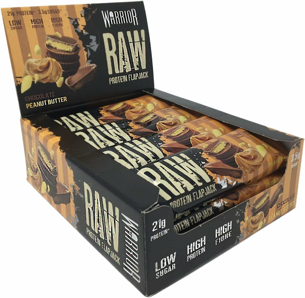 【Flash Sale】Warrior Raw Protein Flapjacks – 12 Bars x 75g Each – Packed with 20g of Protein – Low Sugar, High in Fibre (Chocolate Peanut Butter)