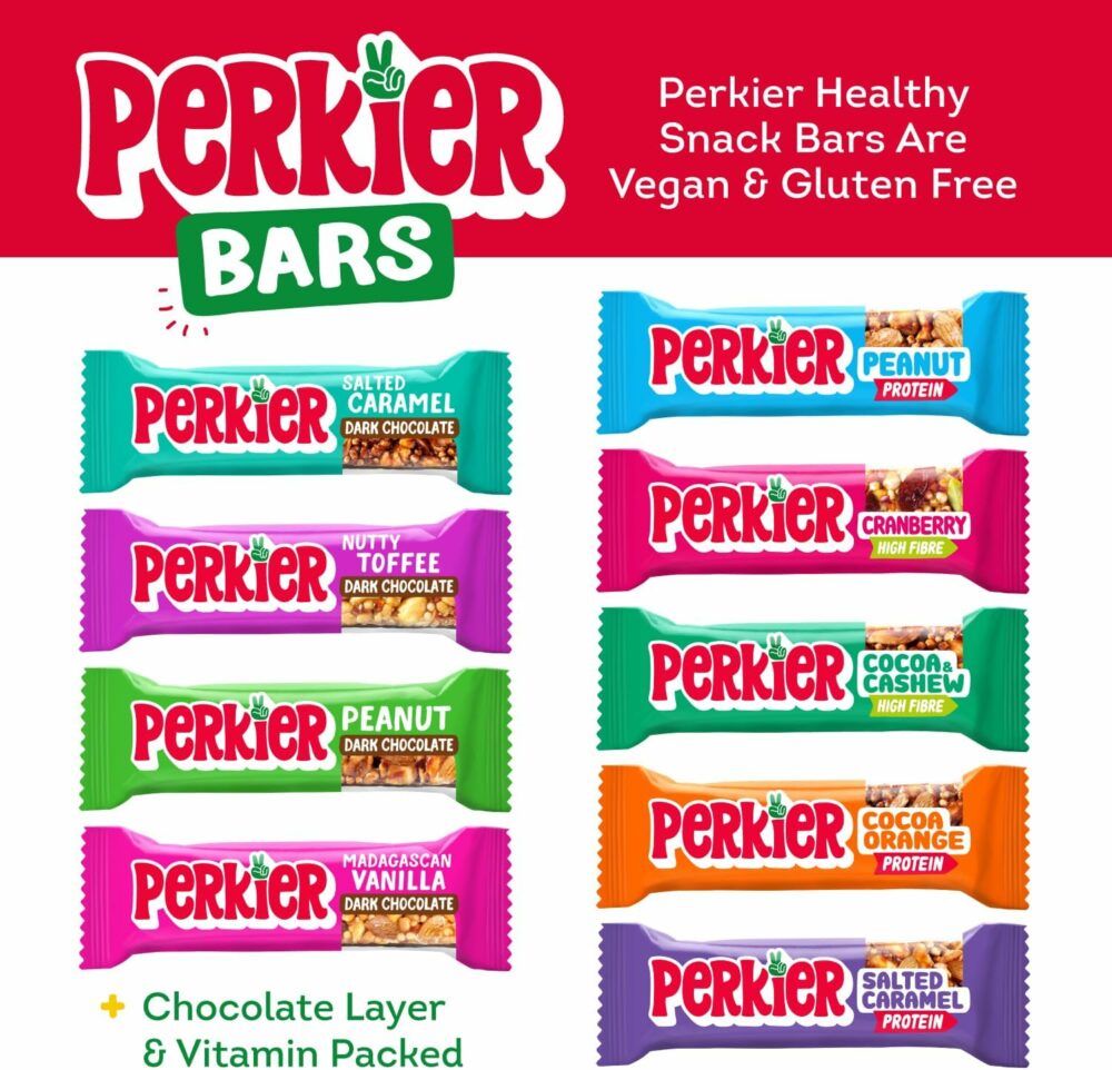 【Flash Sale】Perkier Variety Box (18 bars), Vegan, Gluten Free, Protein, Lower Sugar, Healthy Snacks for Adults, Low Calorie, Halal, Breakfast Bar, High Fibre, Nut, Cereal, Gut Health, Multipack, Plant Based - Image 6