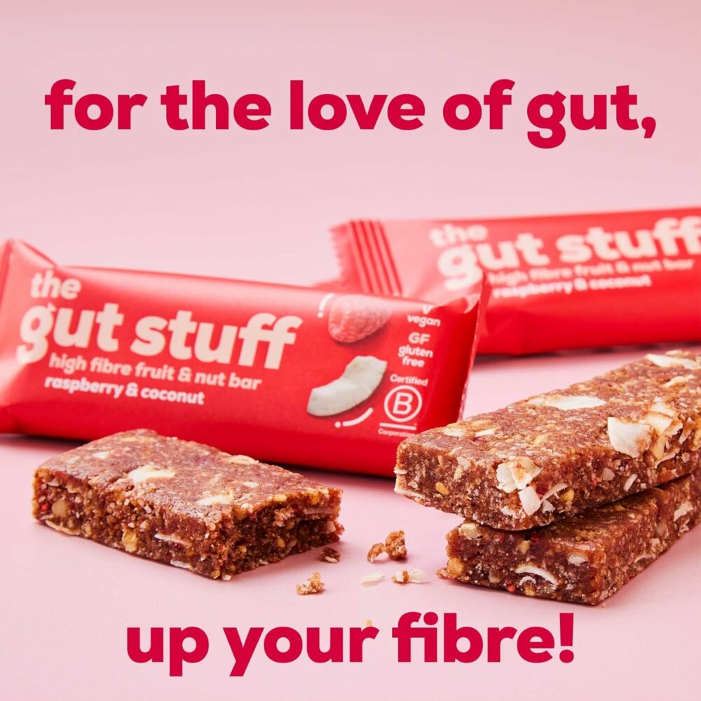 【Flash Sale】The Gut Stuff High Fibre Fruit & Nut Bars – Gut Friendly Snack, Gluten Free, Vegan, Low Calorie, All Natural - Raspberry & Coconut, 12 x 35g Box - Image 2