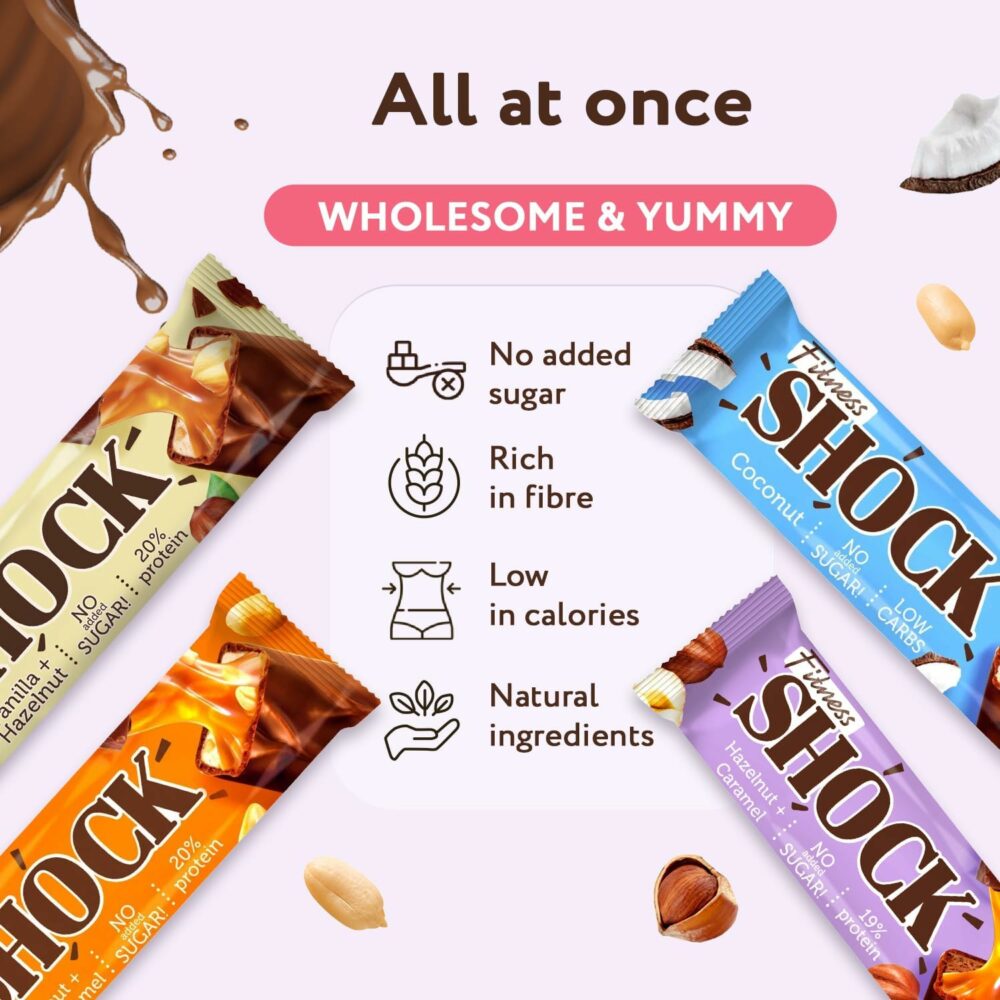 【Flash Sale】FitnesSHOCK Protein Bar Mix Box 24-Variety-Pack, No Added Sugar, High 20% Protein, Low Carb, Lower Calories, Rich in Fiber 24x50g - Image 4