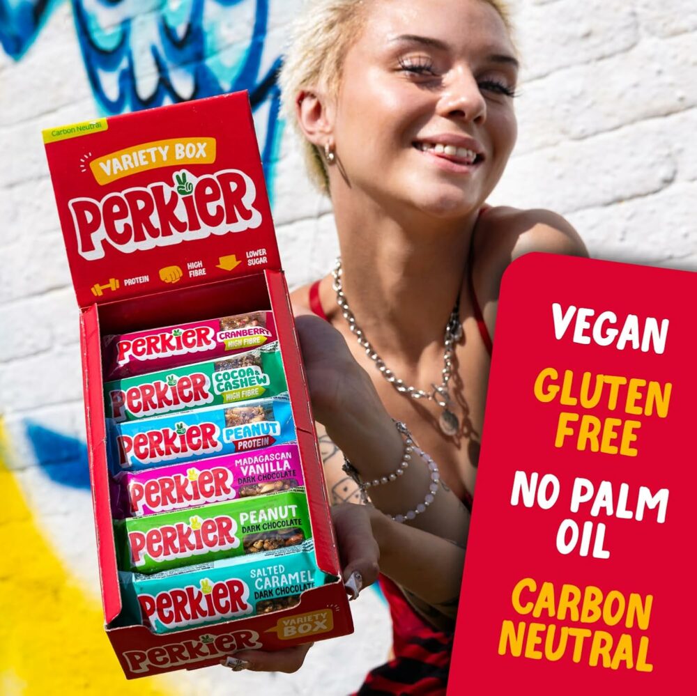 【Flash Sale】Perkier Variety Box (18 bars), Vegan, Gluten Free, Protein, Lower Sugar, Healthy Snacks for Adults, Low Calorie, Halal, Breakfast Bar, High Fibre, Nut, Cereal, Gut Health, Multipack, Plant Based - Image 4