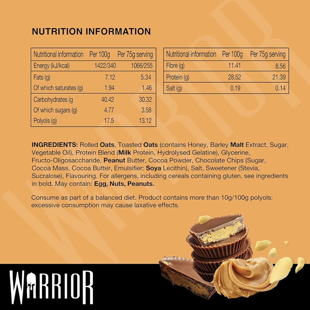【Flash Sale】Warrior Raw Protein Flapjacks – 12 Bars x 75g Each – Packed with 20g of Protein – Low Sugar, High in Fibre (Chocolate Peanut Butter) - Image 4