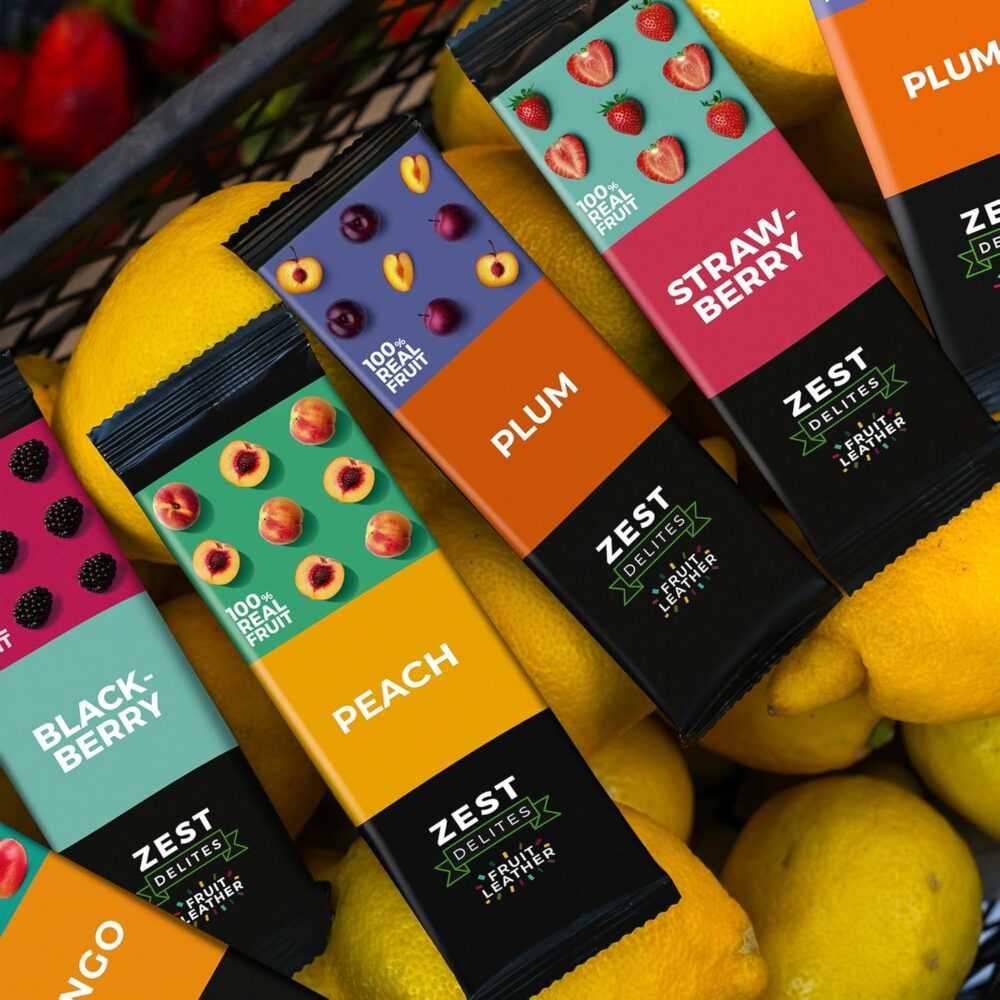 【Flash Sale】Fruit Snacks by Zest Delites, Dried Fruit Leather Bars, Healthy Snacks for Adults, Vegan, Healthy Sweets, Apple-Based Blackberry, Strawberry, Peach, Tart Cherry, Plum, 25g x 50 - Image 3