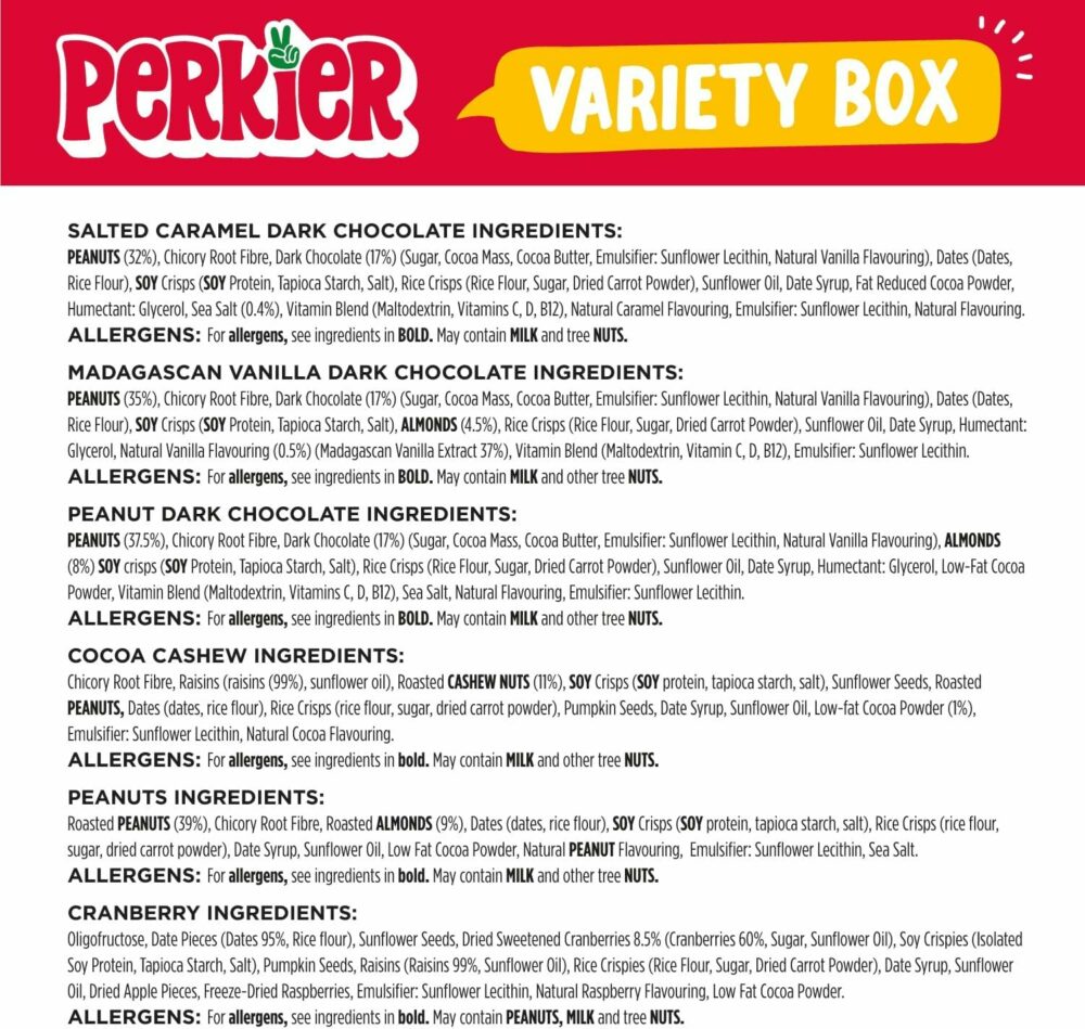 【Flash Sale】Perkier Variety Box (18 bars), Vegan, Gluten Free, Protein, Lower Sugar, Healthy Snacks for Adults, Low Calorie, Halal, Breakfast Bar, High Fibre, Nut, Cereal, Gut Health, Multipack, Plant Based - Image 8