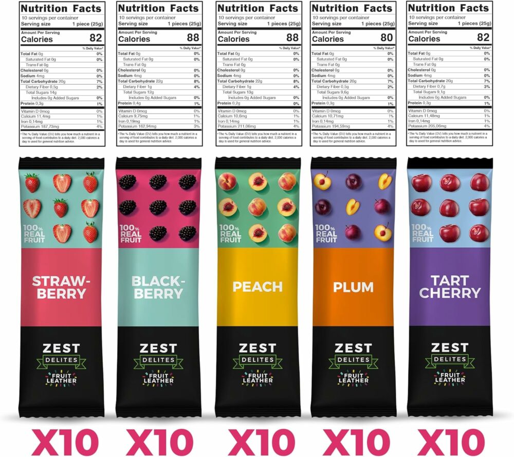 【Flash Sale】Fruit Snacks by Zest Delites, Dried Fruit Leather Bars, Healthy Snacks for Adults, Vegan, Healthy Sweets, Apple-Based Blackberry, Strawberry, Peach, Tart Cherry, Plum, 25g x 50 - Image 7