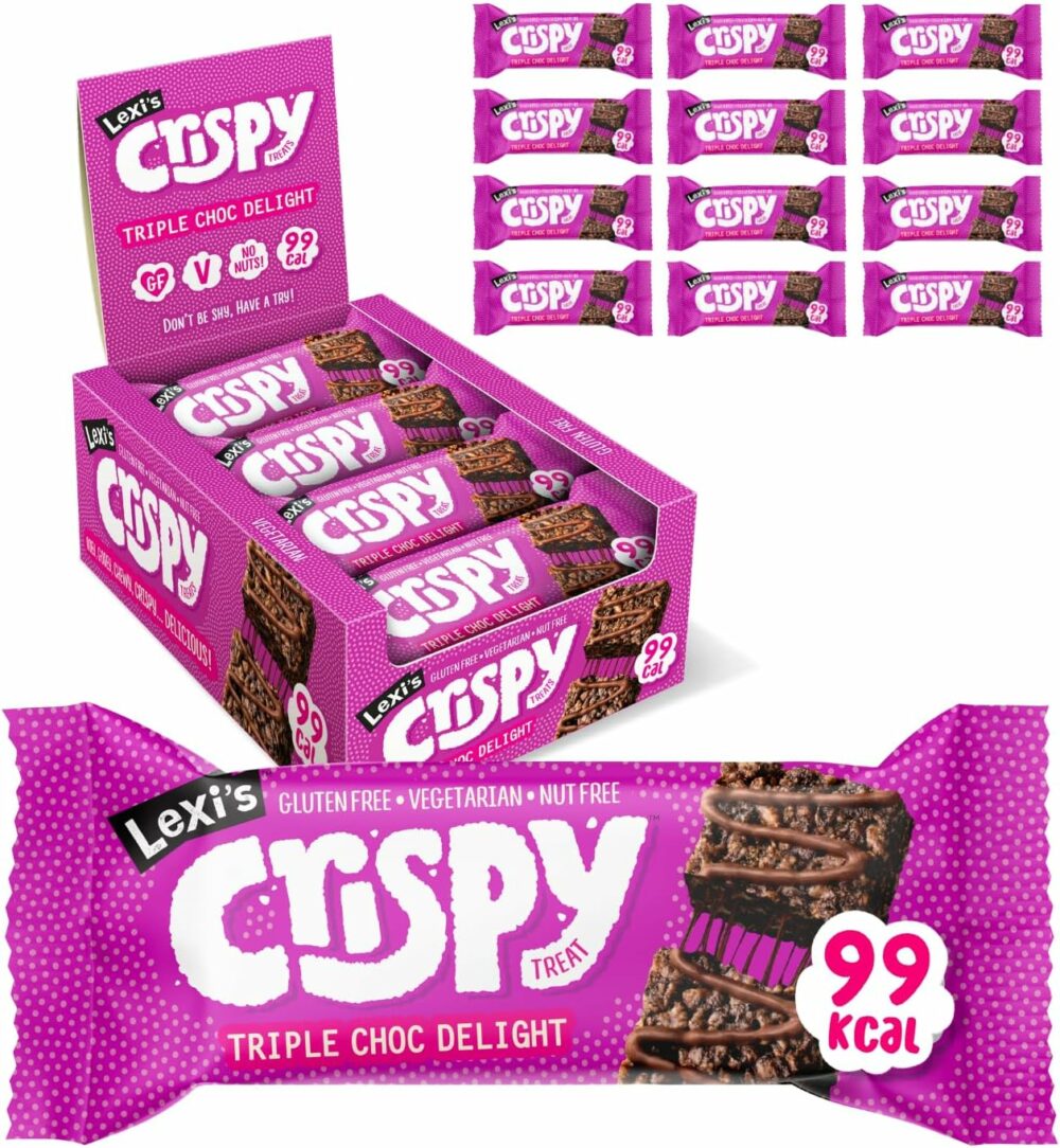 【Flash Sale】Lexi’s® 99 Calorie Chocolate Crispy Treat Bars | Less than 100 Calories! | Gluten Free, Low Fat, Healthy Diet Snacks | Vegetarian | Nut Free | Deliciously Chocolatey, Triple Chocolate x12