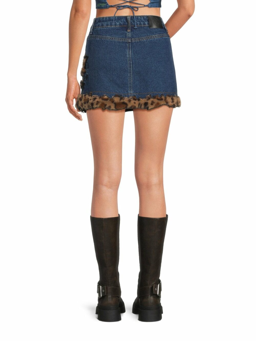 Leo Fur Trim Denim Mini Skirt - Image 4