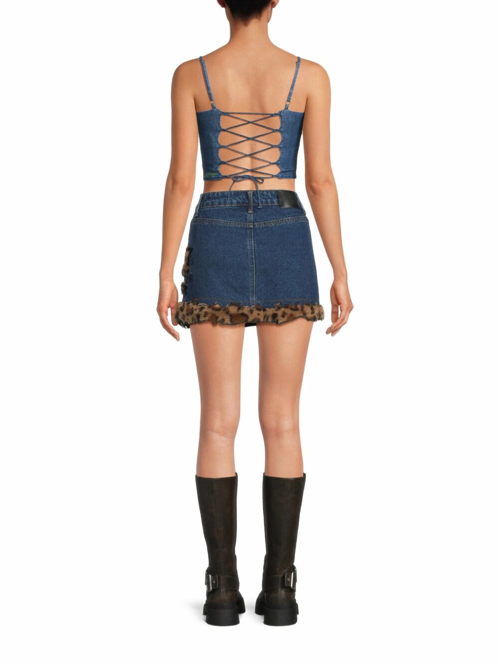Leo Fur Trim Denim Mini Skirt - Image 5