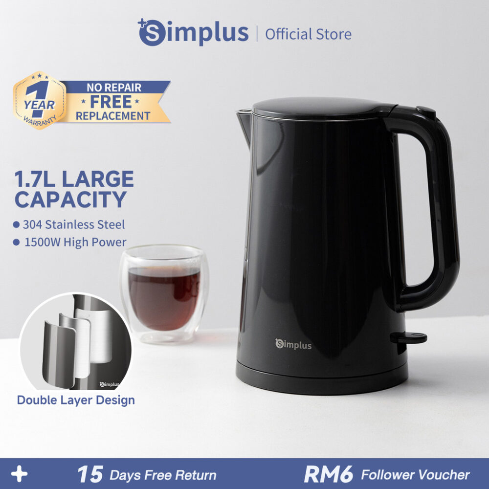 Simplus 1.7L Electric Kettle | 1500W Fast Heating | 304 Stainless Steel Inner | Double-layer Anti-Dry Burn Protection - Image 2