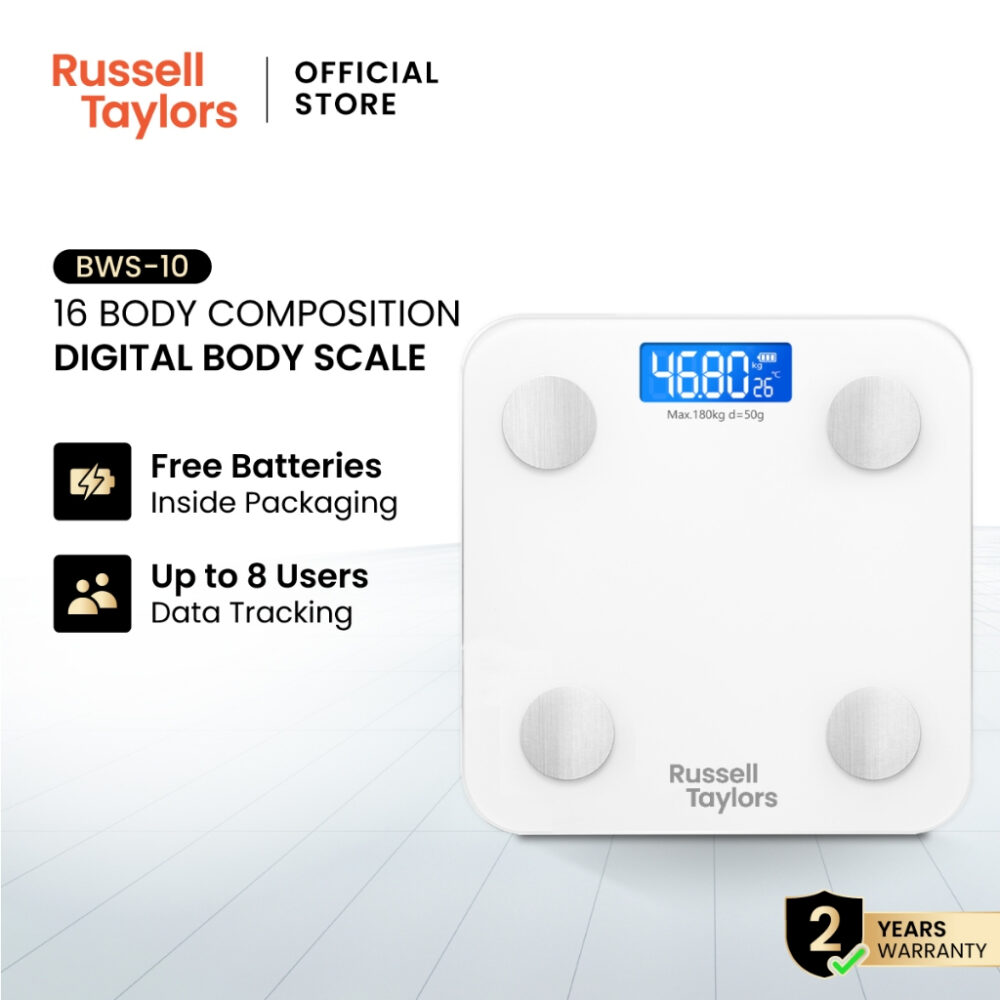 Russell Taylors Bluetooth Body Fat Weighing Scale BWS-10 | 16 Key Body Metrics | Track Progress with OKOK App | Max Weight 180kg | High-Strength Tempered Glass | 2-Year Warranty|Ship from Selangor - Image 2