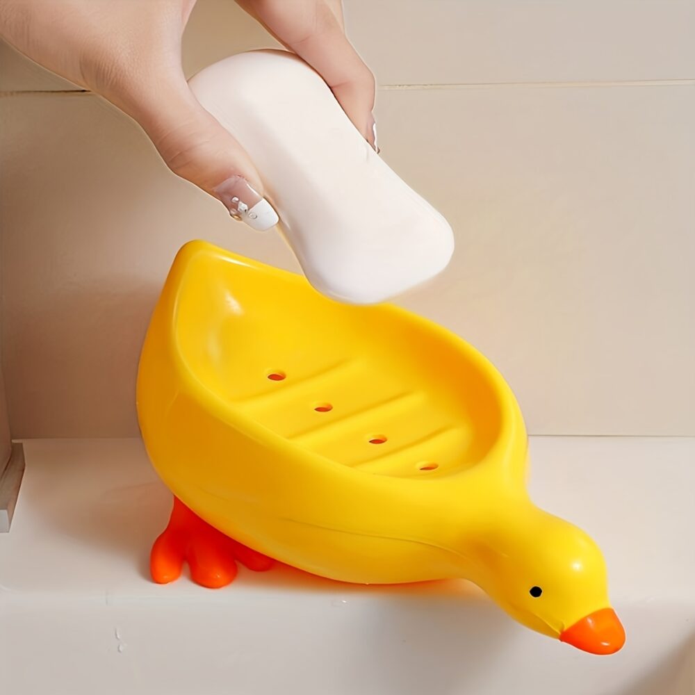 1pc Charming Duck Soap Dish, Plastic Oval Soap Holder with Self-Draining Tray, Multi-Purpose RV Bathroom Toilet Accessory for Dry And Clean Soap Storage - Image 2