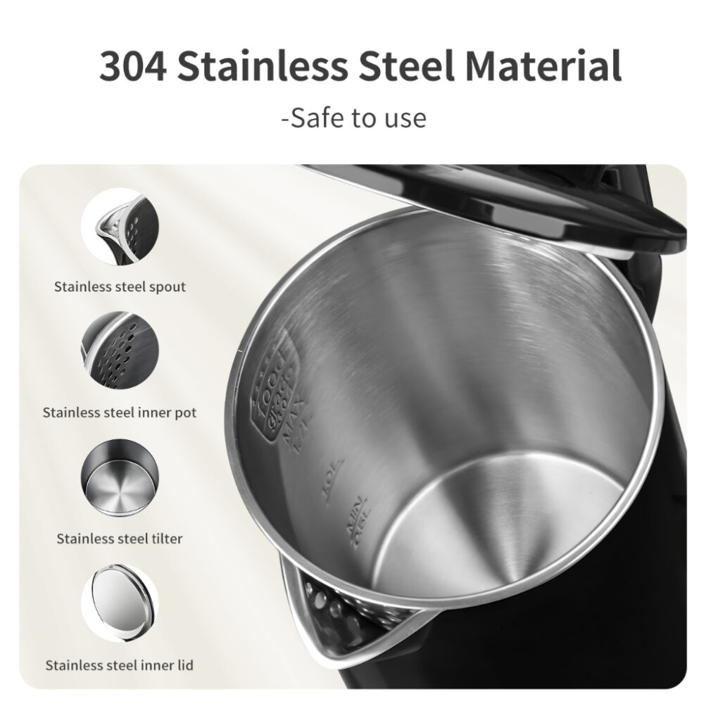 Simplus 1.7L Electric Kettle | 1500W Fast Heating | 304 Stainless Steel Inner | Double-layer Anti-Dry Burn Protection - Image 4
