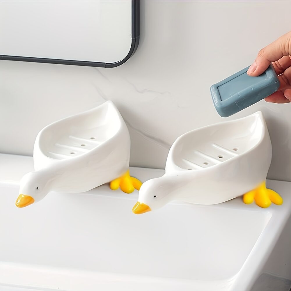 1pc Charming Duck Soap Dish, Plastic Oval Soap Holder with Self-Draining Tray, Multi-Purpose RV Bathroom Toilet Accessory for Dry And Clean Soap Storage - Image 8