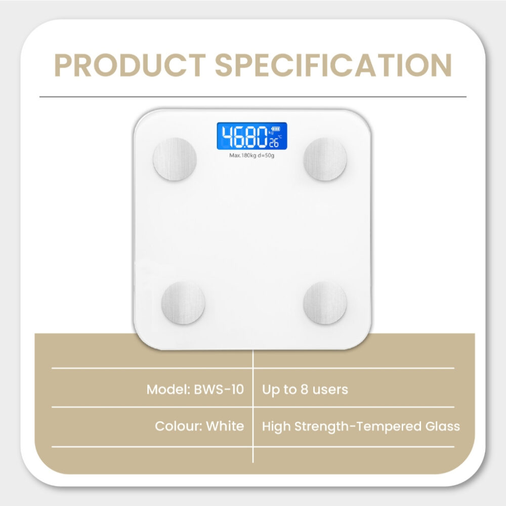 Russell Taylors Bluetooth Body Fat Weighing Scale BWS-10 | 16 Key Body Metrics | Track Progress with OKOK App | Max Weight 180kg | High-Strength Tempered Glass | 2-Year Warranty|Ship from Selangor - Image 6