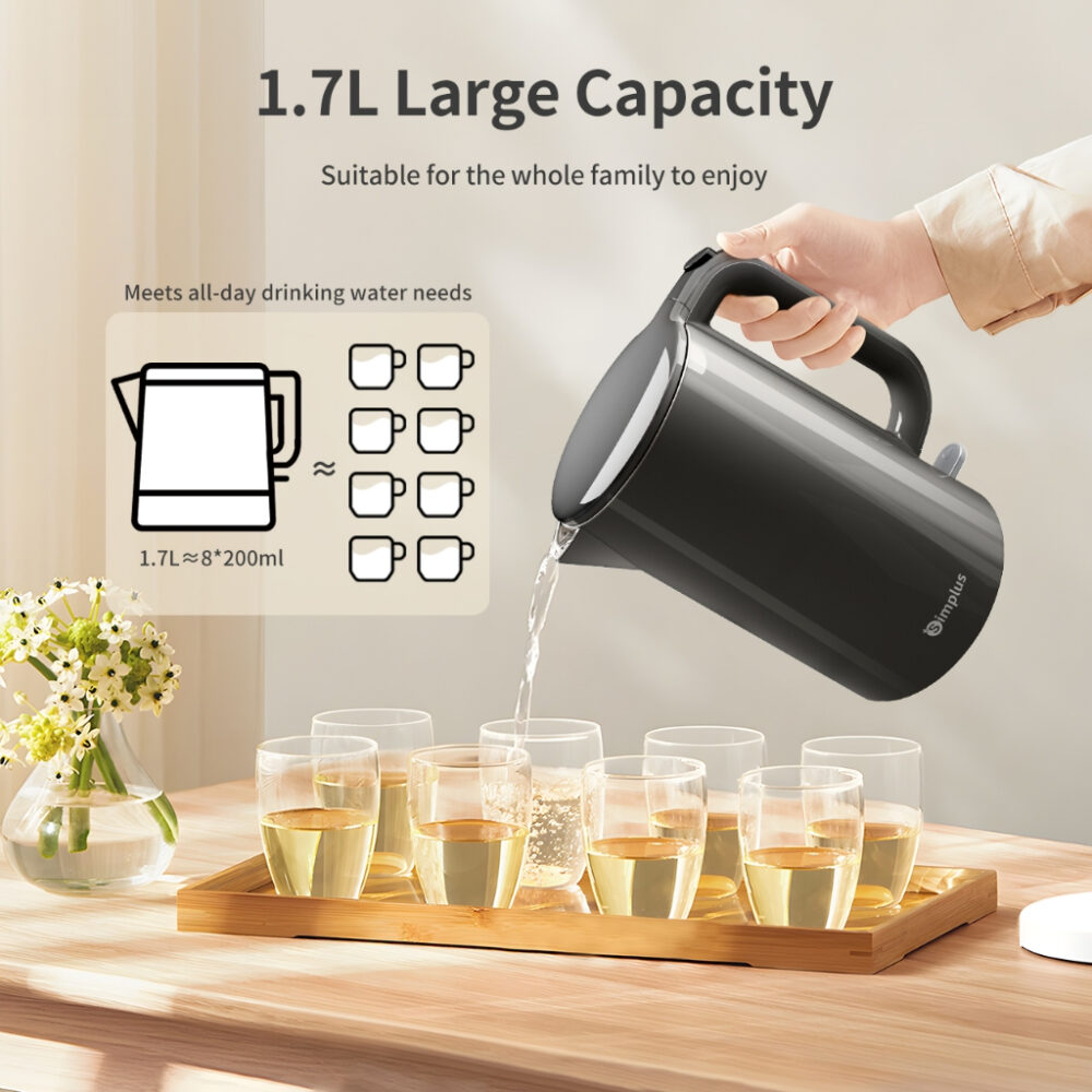 Simplus 1.7L Electric Kettle | 1500W Fast Heating | 304 Stainless Steel Inner | Double-layer Anti-Dry Burn Protection - Image 6