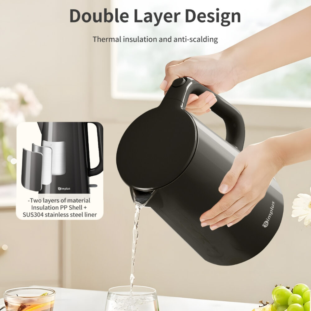 Simplus 1.7L Electric Kettle | 1500W Fast Heating | 304 Stainless Steel Inner | Double-layer Anti-Dry Burn Protection - Image 7