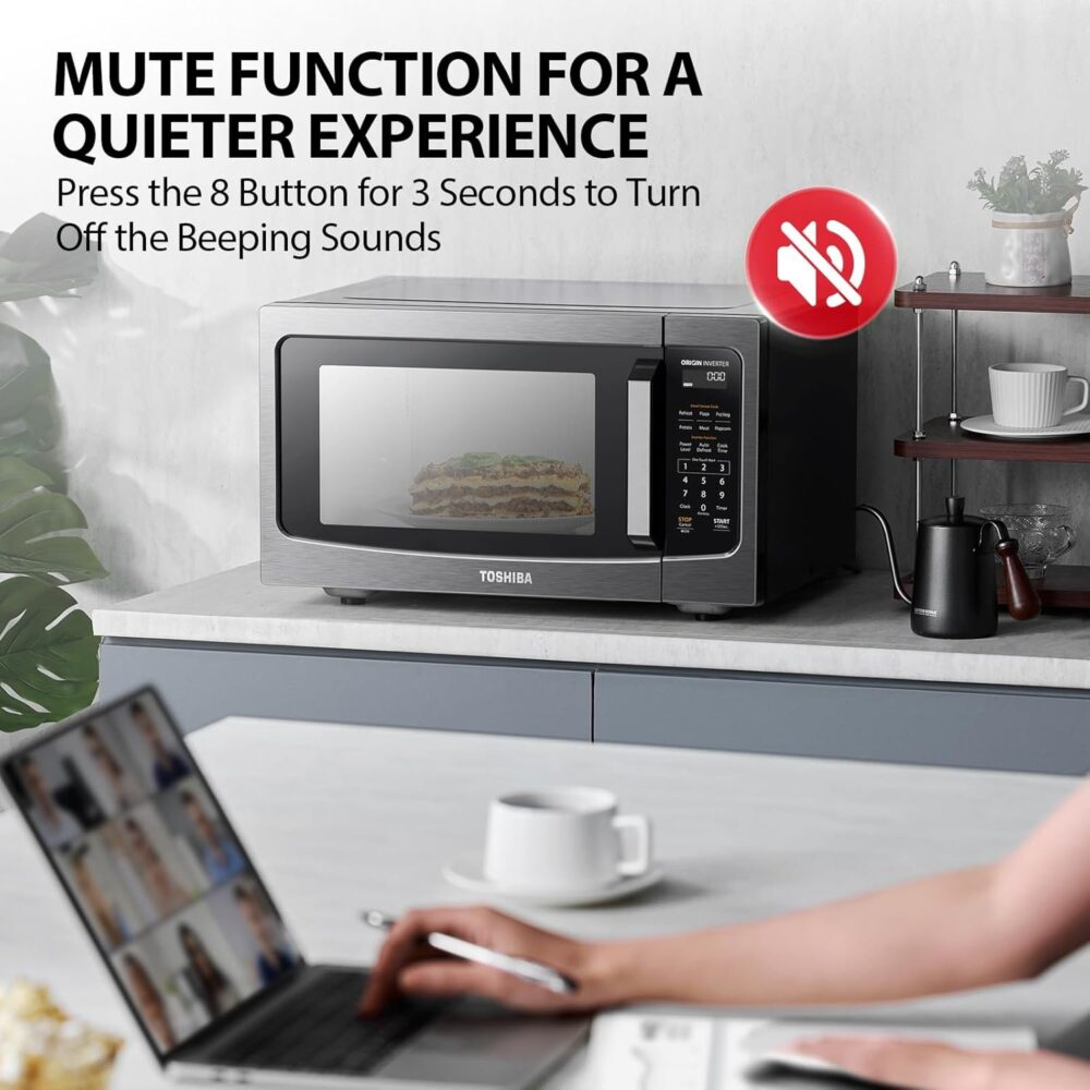 TOSHIBA ML-EM45PIT(BS) Countertop Microwave Oven with Inverter Technology. Kitchen Essentials. Smart Sensor. Auto Defrost. 1.6 Cu.ft. 13.6 Removable Turntable. 33lb.&1250W. Black Stainless Steel - Image 5