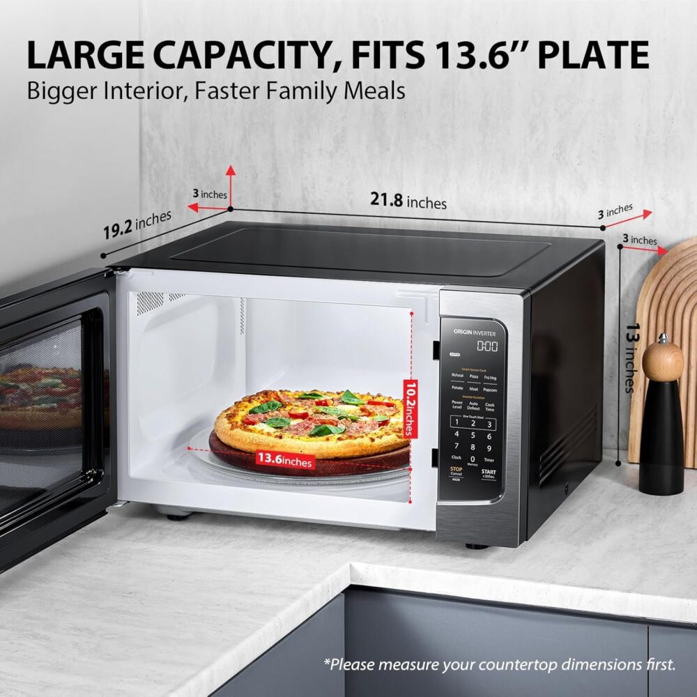 TOSHIBA ML-EM45PIT(BS) Countertop Microwave Oven with Inverter Technology. Kitchen Essentials. Smart Sensor. Auto Defrost. 1.6 Cu.ft. 13.6 Removable Turntable. 33lb.&1250W. Black Stainless Steel - Image 6