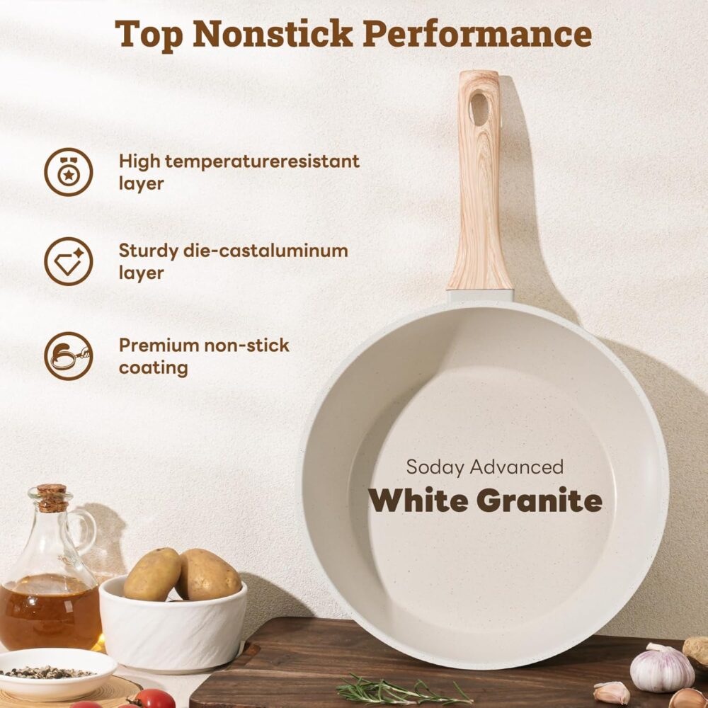 17 Pcs Pots and Pans Set Non stick .Cookware Sets White Granite Induction Cookware. Non-toxic Healthy Non Stick Kitchen Cooking Set with Frying Pans Set. Saucepans (PFAS. PFOA. PFOS Free) Ship from Kuala Lumpur ⚡ Flash Sale Hot Deals! – Limited to 100 units – Only 69 left! Enjoy bonus rewards under the Malaysia-issued American Express (Amex) Credit Card Program. Each person can only purchase one. - Image 6