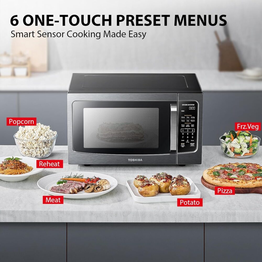 TOSHIBA ML-EM45PIT(BS) Countertop Microwave Oven with Inverter Technology. Kitchen Essentials. Smart Sensor. Auto Defrost. 1.6 Cu.ft. 13.6 Removable Turntable. 33lb.&1250W. Black Stainless Steel - Image 3