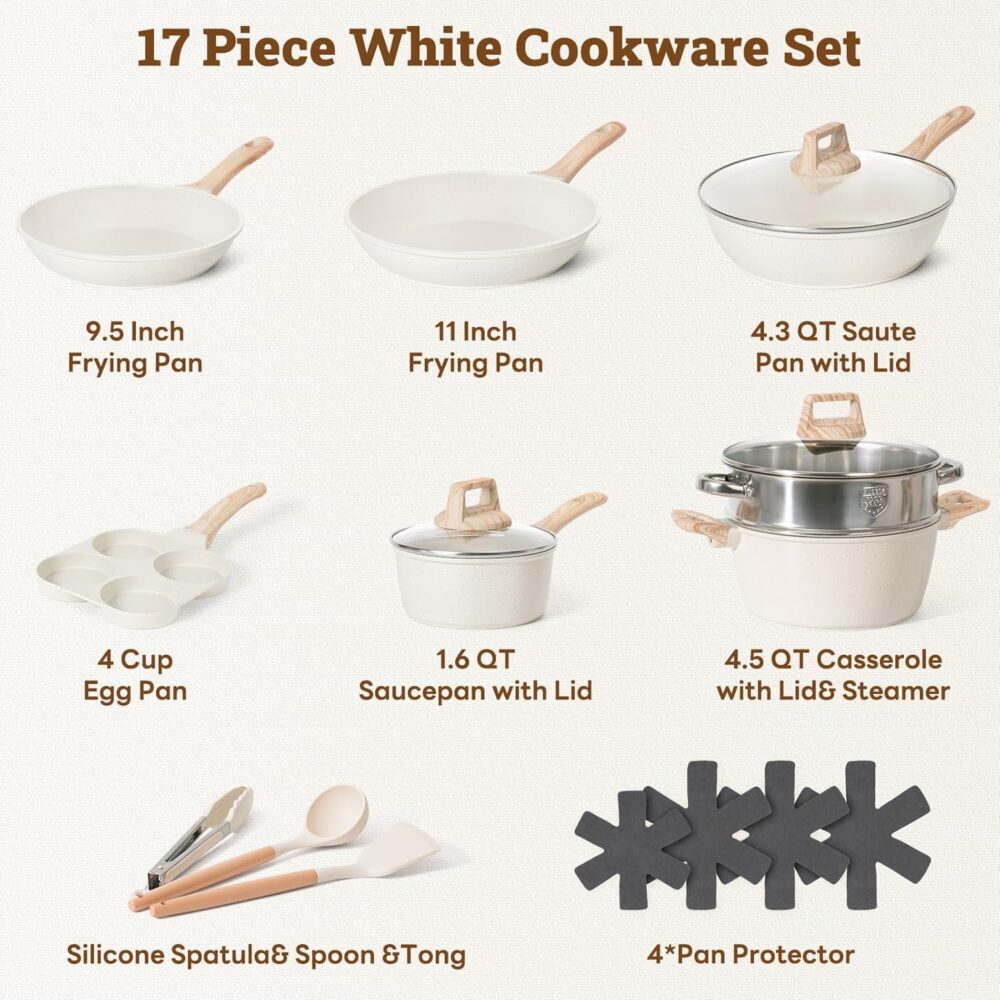 17 Pcs Pots and Pans Set Non stick .Cookware Sets White Granite Induction Cookware. Non-toxic Healthy Non Stick Kitchen Cooking Set with Frying Pans Set. Saucepans (PFAS. PFOA. PFOS Free) Ship from Kuala Lumpur ⚡ Flash Sale Hot Deals! – Limited to 100 units – Only 69 left! Enjoy bonus rewards under the Malaysia-issued American Express (Amex) Credit Card Program. Each person can only purchase one. - Image 2