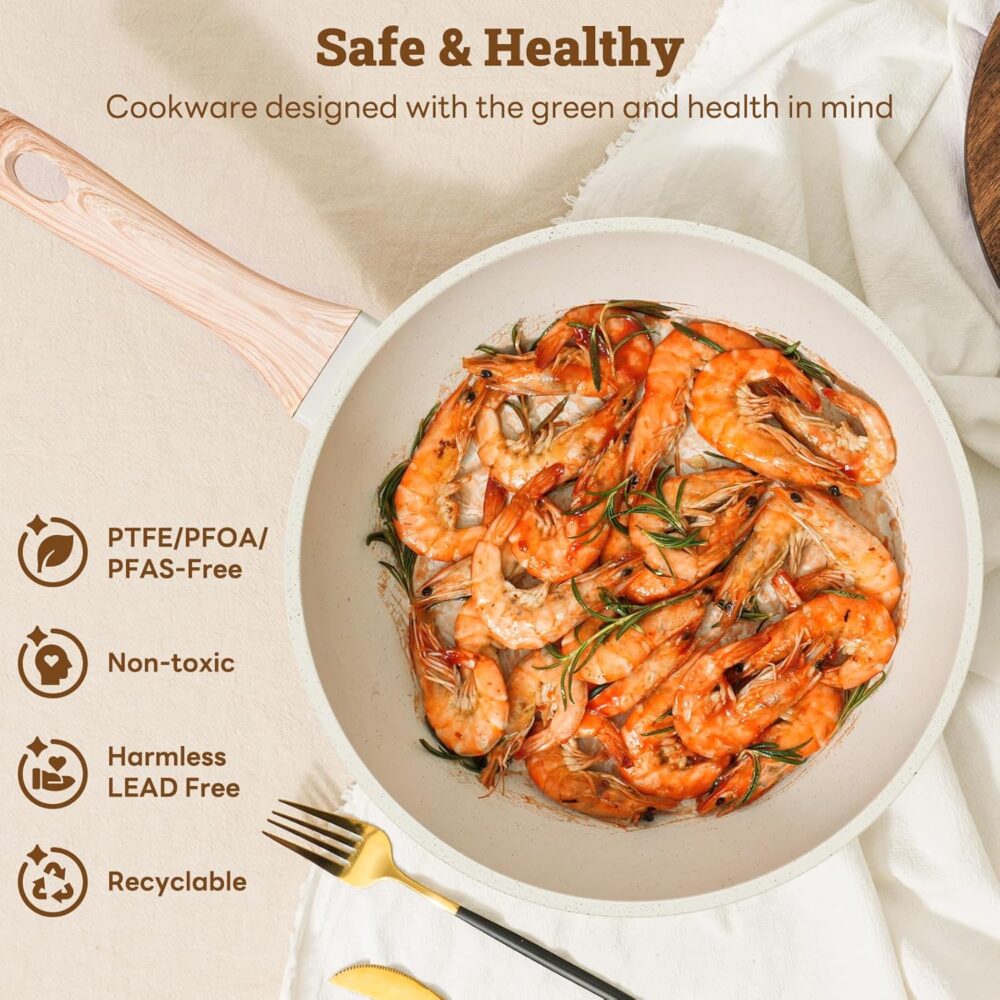 17 Pcs Pots and Pans Set Non stick .Cookware Sets White Granite Induction Cookware. Non-toxic Healthy Non Stick Kitchen Cooking Set with Frying Pans Set. Saucepans (PFAS. PFOA. PFOS Free) Ship from Kuala Lumpur ⚡ Flash Sale Hot Deals! – Limited to 100 units – Only 69 left! Enjoy bonus rewards under the Malaysia-issued American Express (Amex) Credit Card Program. Each person can only purchase one. - Image 4