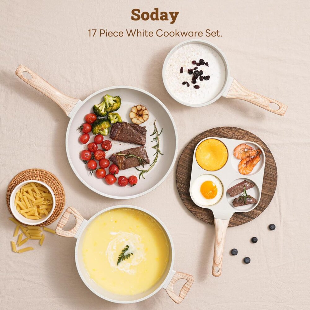17 Pcs Pots and Pans Set Non stick .Cookware Sets White Granite Induction Cookware. Non-toxic Healthy Non Stick Kitchen Cooking Set with Frying Pans Set. Saucepans (PFAS. PFOA. PFOS Free) Ship from Kuala Lumpur ⚡ Flash Sale Hot Deals! – Limited to 100 units – Only 69 left! Enjoy bonus rewards under the Malaysia-issued American Express (Amex) Credit Card Program. Each person can only purchase one. - Image 8
