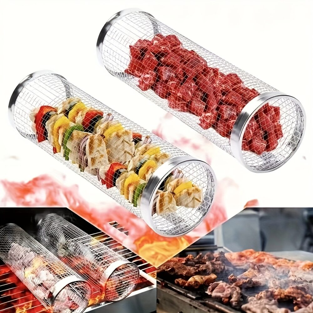 3pcs (Grill Cage + Grill Fork + Hook) Boxed Stainless Steel BBQ Grill Set, Portable Outdoor Barbecue Basket, Round Fire Pit Cooking Rack, Multipurpose Camping Grill Accessory - Image 3