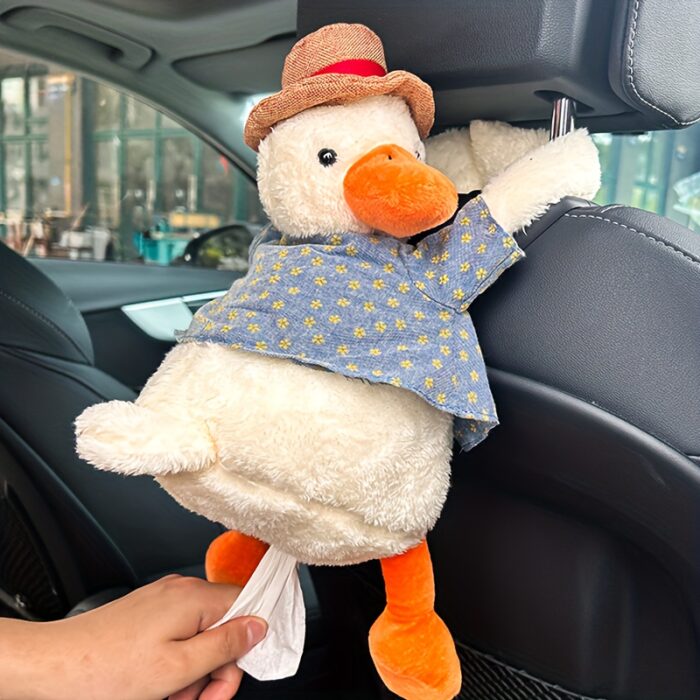 Adorable Duck-Shaped Car Tissue Box, Cute Hanging Car Tissue Holder, Creative Car Decoration.