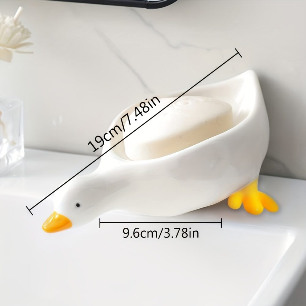 1pc Charming Duck Soap Dish, Plastic Oval Soap Holder with Self-Draining Tray, Multi-Purpose RV Bathroom Toilet Accessory for Dry And Clean Soap Storage - Image 3