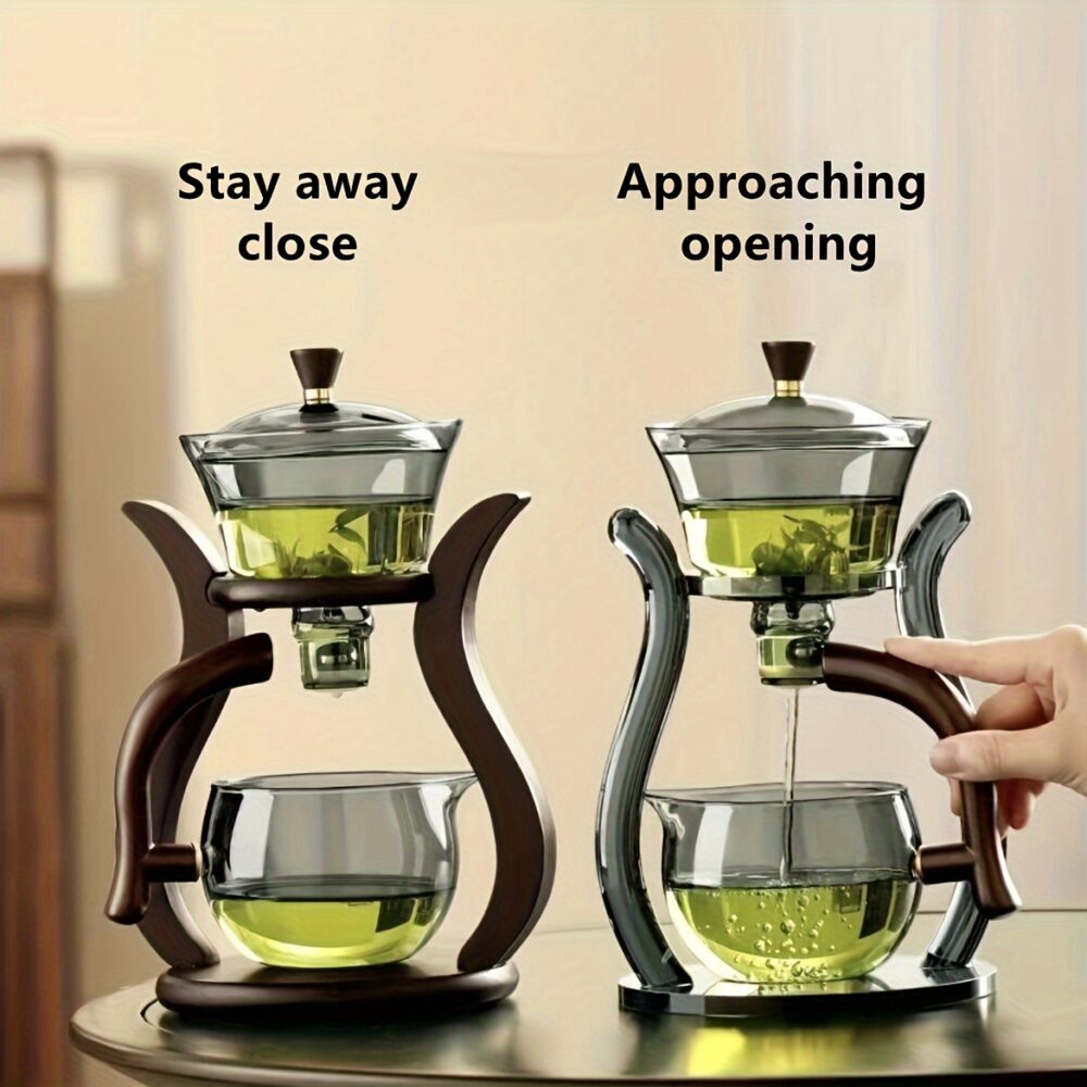1set, Lazy Kung Fu Glass Tea Set, Semi-Automatic Drip Glass Teapot Set With Infuser, Magnetic Switch Teapot And Teacup Set, Glassware, Beverage Utensils, Kitchen Baking Accessories - Catering Good Helpers For Restaurant - Image 4