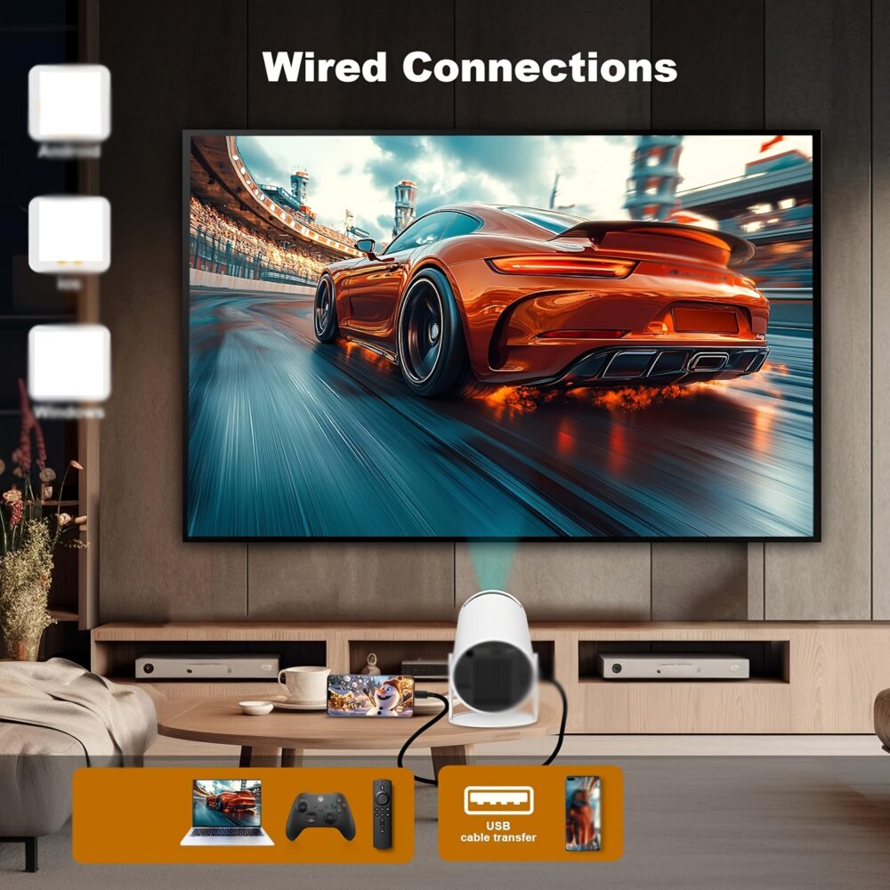 Smart HY300pro 4K Projector with Android 11 TV, WiFi 6 Wireless 5.0, Auto Vertical Correction, 180 Rotatable Short Throw, Portable Movie Projector for Home Theater, Gaming & Smartphone Compatibility - Image 9