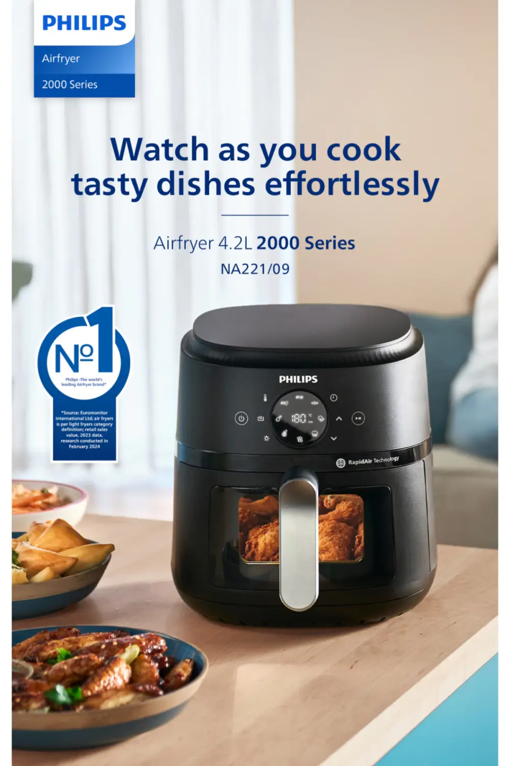 Philips NA221/09 | 13-in-1 Airfryer | 4.2L | Fry, Grill, Bake...++ | See-Thru Window | Up to 90% Less Fat | Touch Screen