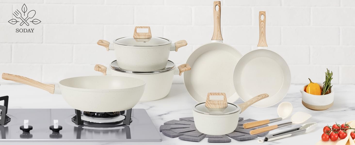 【One Day Only】17 Pcs Pots and Pans Set Non Stick Kitchen Cookware Sets