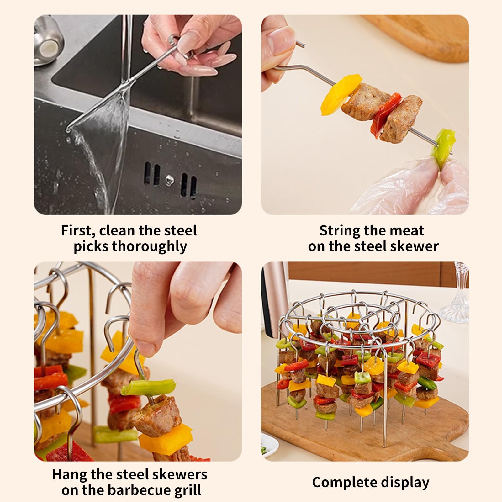 🔥 Stainless Steel Vertical Grill for Multi-Cookers: 360° Baking. Effortless Grilling (24 Steel Skewers)