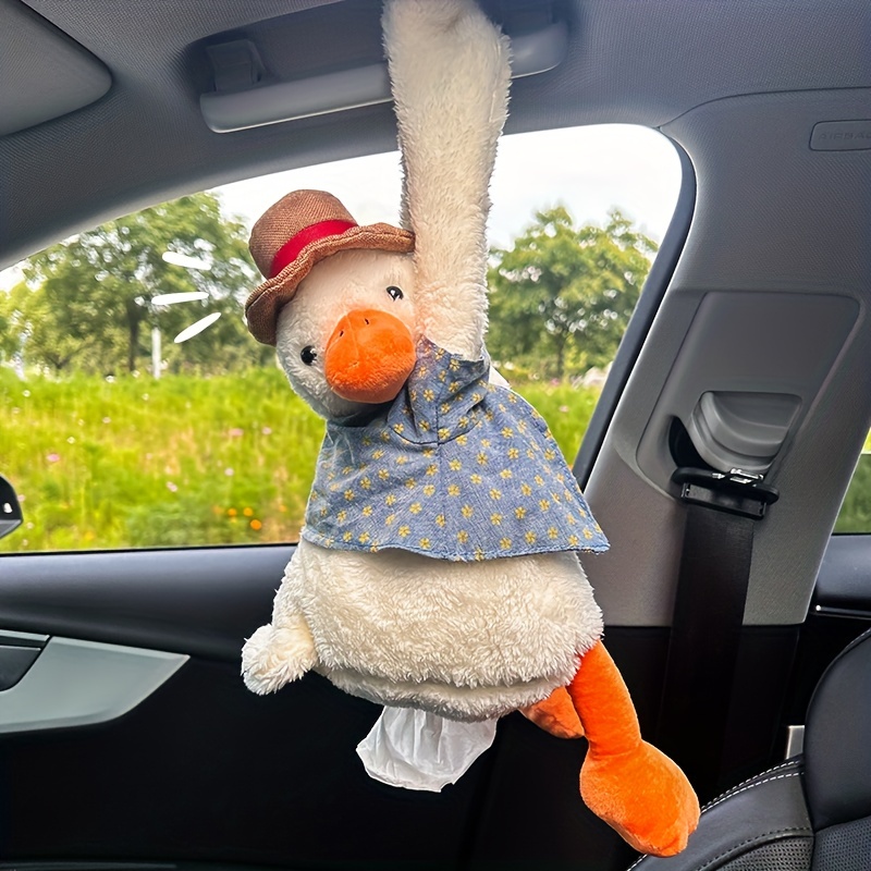 Adorable Duck-Shaped Car Tissue Box, Cute Hanging Car Tissue Holder, Creative Car Decoration.