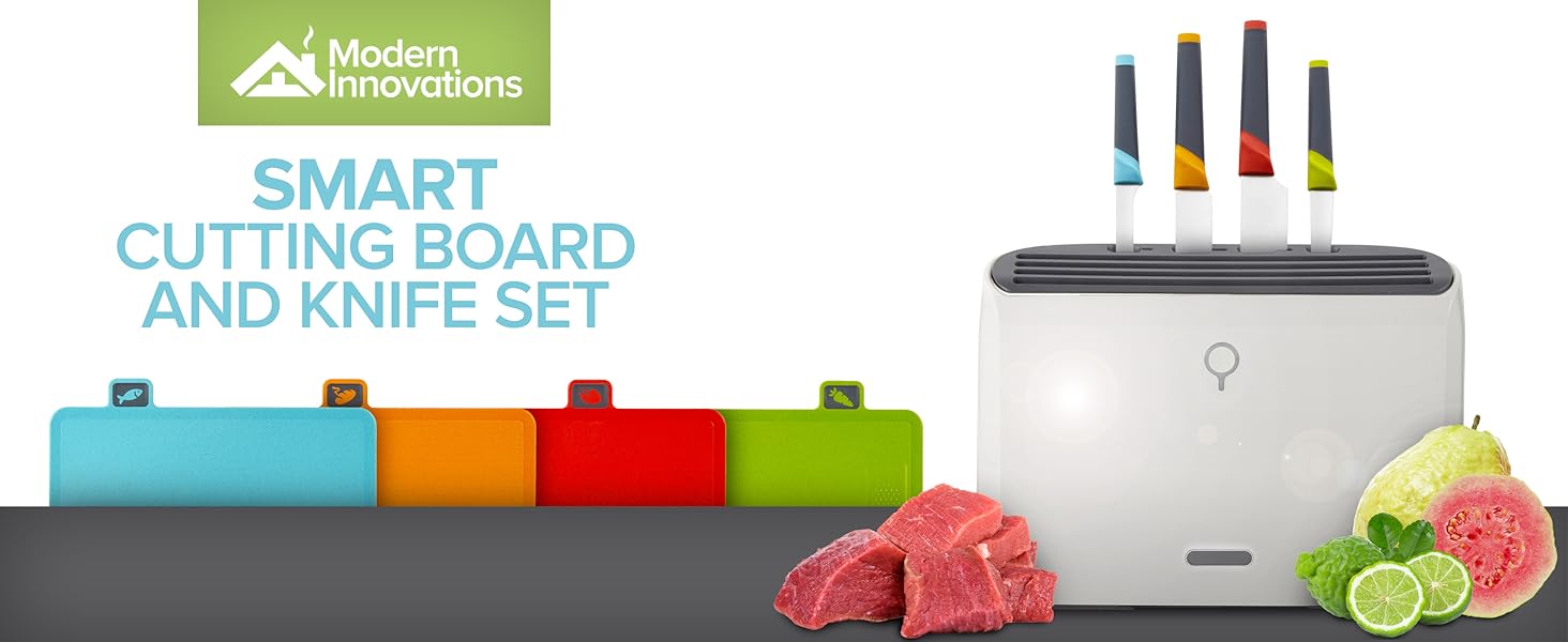【New User Only】Modern Innovations Smart Cutting Boards and Knife Set. Self Cleaning Cutting Board & Knives Holder. Color Coded Cutting Board Set With Knives. All-In-One Cleaning Knife and Cutting Board Set