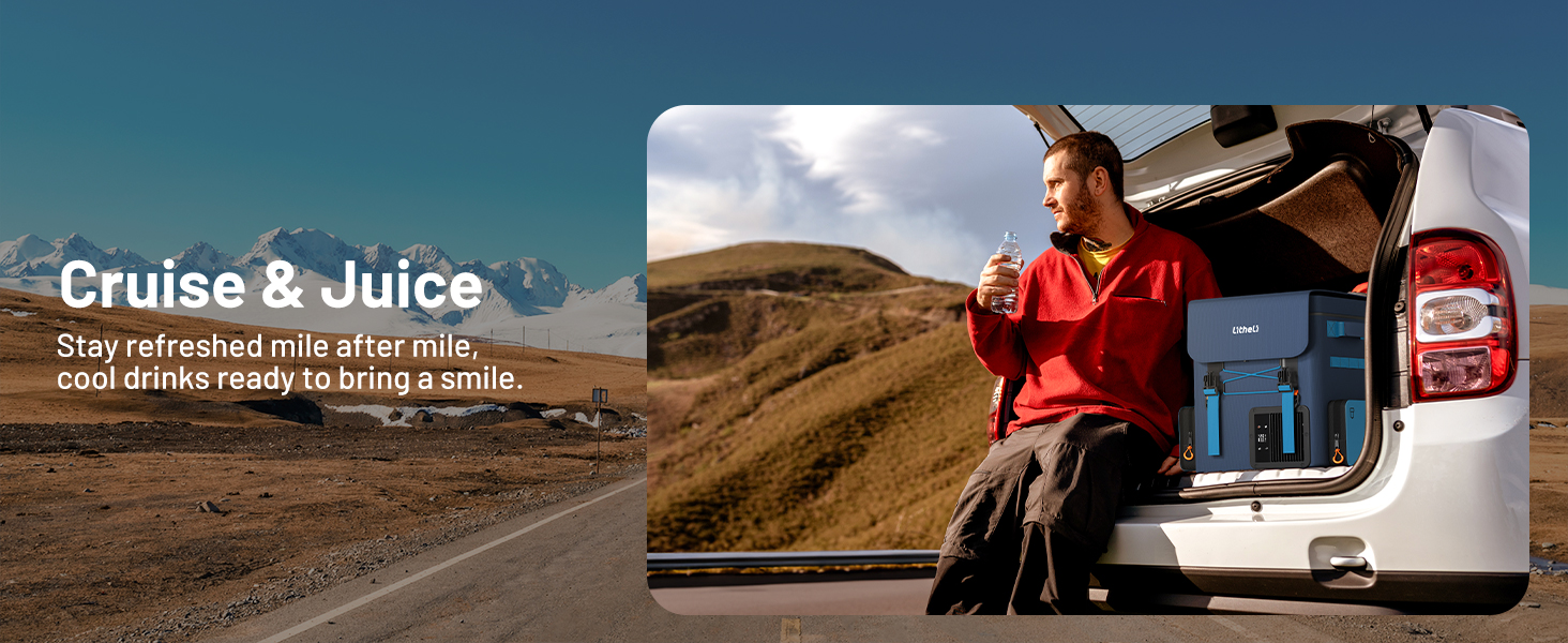 LiTHELi Frozen Pack 12V Car Refrigerator & Portable Electric Cooler. 20L/21QT with 2 U20 Batteries. -4~68℉ Travel Fridge Freezer for Camping.