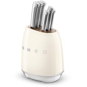 Smeg Cream Stainless Steel Knife Block Set