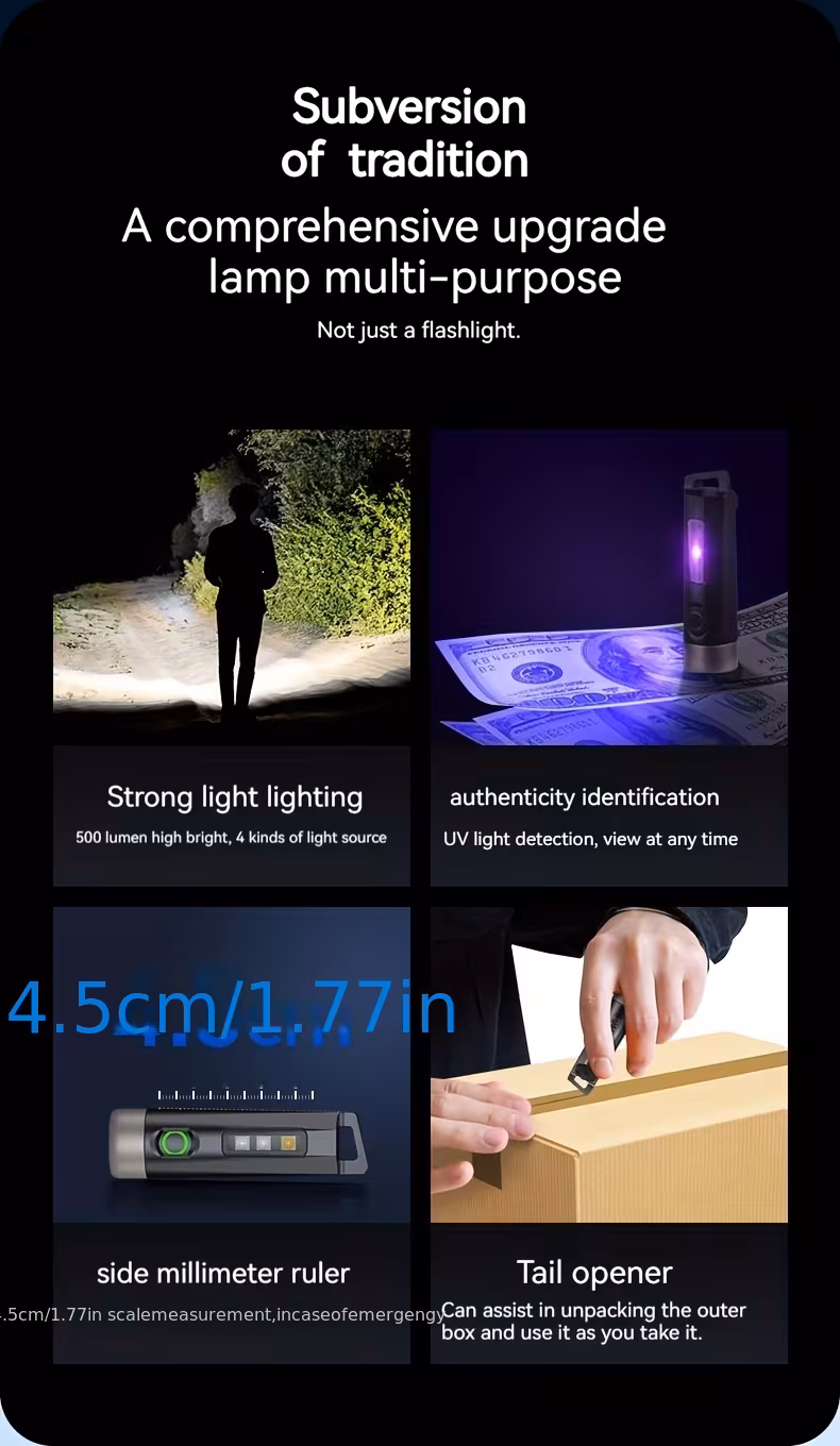 PHILIPS Bright light mini flashlight Portable pendable keychain purple light flashlight Tpye-C charging night commute travel essential